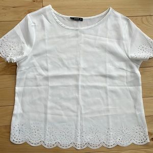 3/$12 White Scalloped Blouse with Cutouts